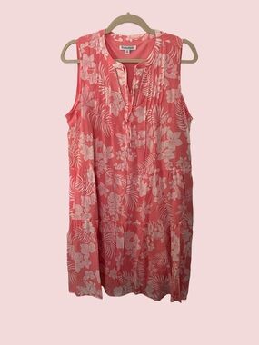 NorthStyle Coral Pink Tropical Print Sleeveless Dress